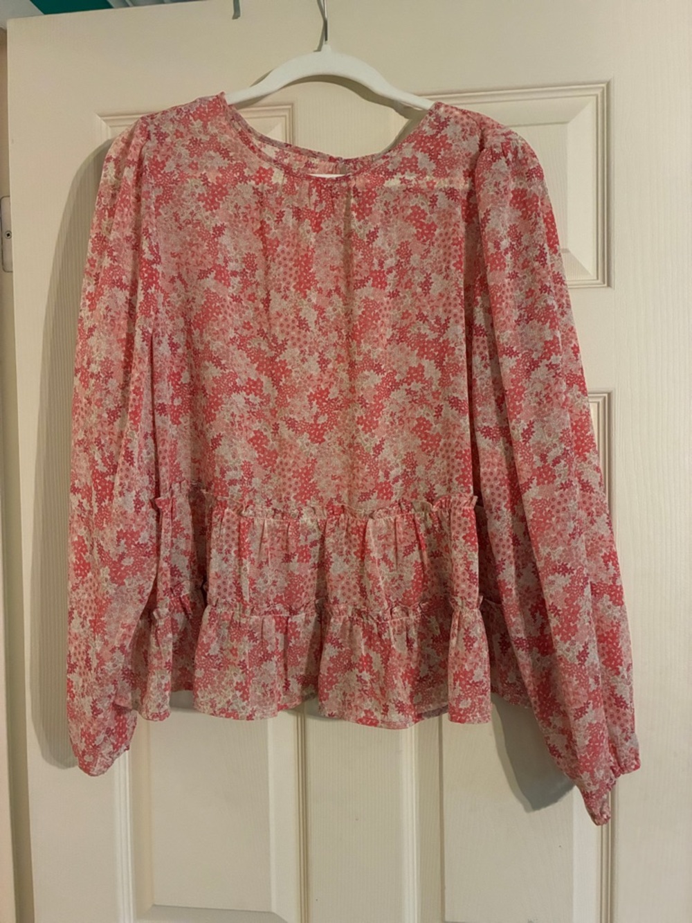LOFT Pink Floral Peplum Blouse
